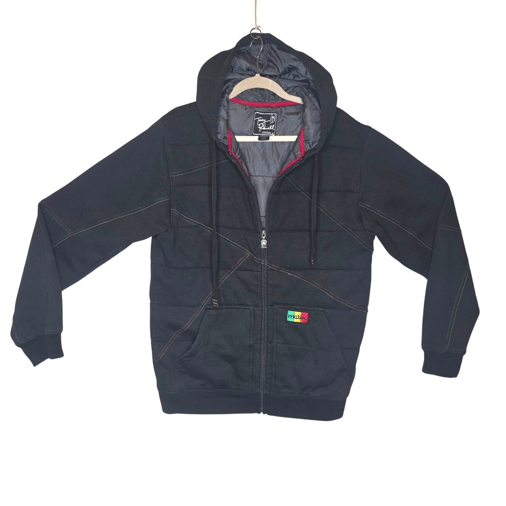 Matix Torey Pudwill Mens Black Quilted FullZipHoodie JacketRastaPatch SzM Rare‎